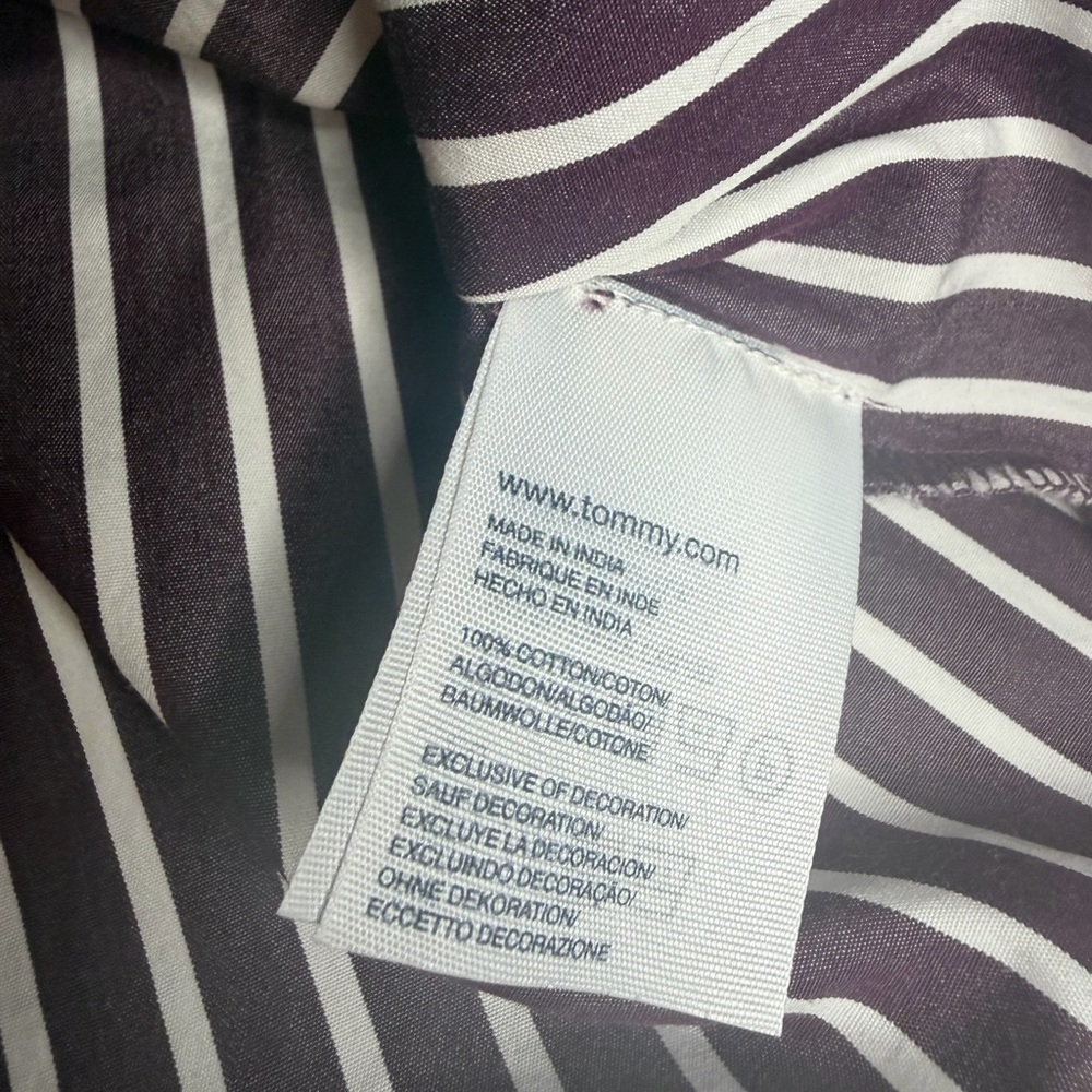 Tommy Hilfiger Ruffled Purple and White Striped Button Up Fitted Shirt Size L - Picture 8 of 11